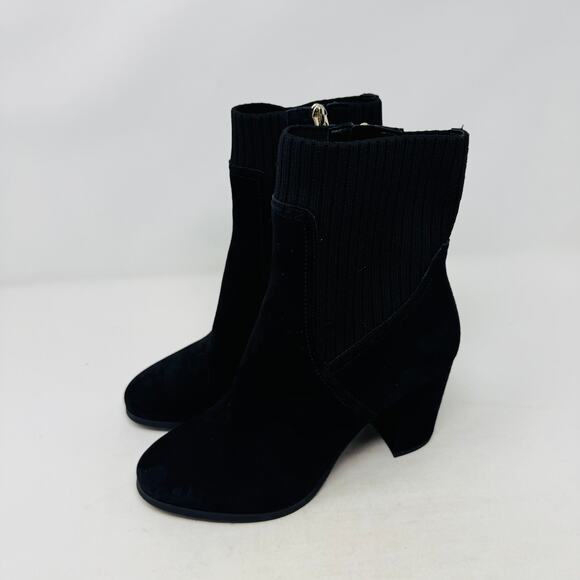 Vionic Kaylee Black Suede Side Knit Ankle Boots Size 7 Block Heel Comfort - Picture 1 of 15